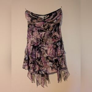 Diane von Furstenberg Silk Strapless Beaded Ruffle Top